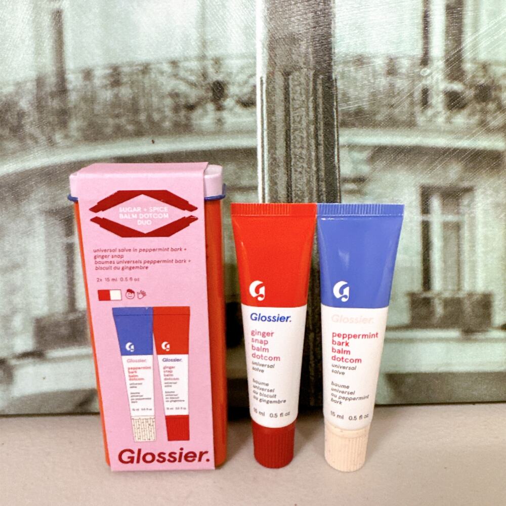 Glossier Sugar Spice Balm Dotcom Duo Peppermint Bark Ginger Snap Set